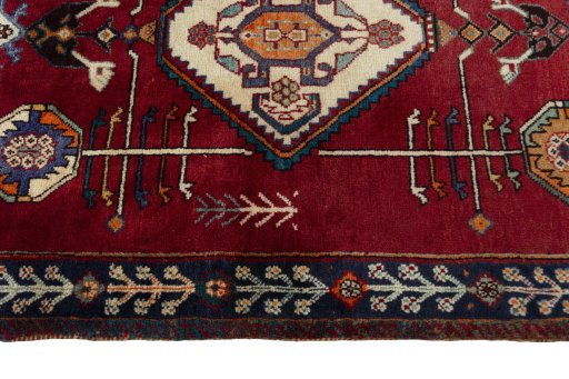 Full view of 2000s Persian Gabbeh rug from Iran / Persia, 181 × 83 cm in Red tones