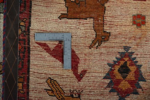 Close-up detail of 2000s Persian Gabbeh rug from Iran / Persia showing Wool weave