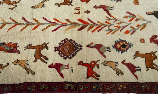 Close-up detail of 2000s Persian Gabbeh rug from Iran / Persia showing Wool weave