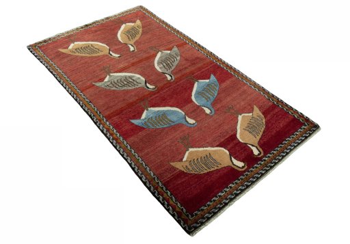 Close-up detail of 2000s Persian Gabbeh rug from Iran / Persia showing Wool weave