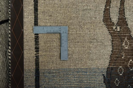 Close-up detail of 2000s Persian Gabbeh rug from Iran / Persia showing Wool weave