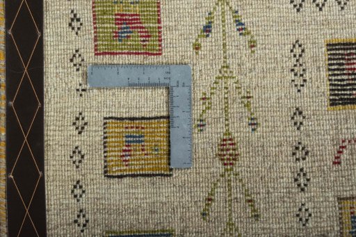 Close-up detail of 2000s Persian Gabbeh rug from Iran / Persia showing Wool weave