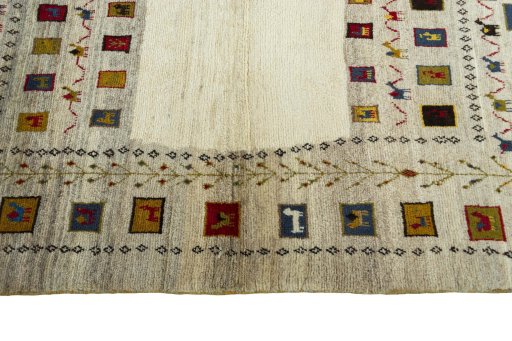 Close-up detail of 2000s Persian Gabbeh rug from Iran / Persia showing Wool weave