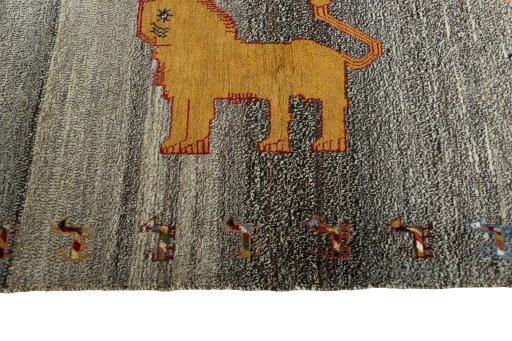 Close-up detail of 2000s Persian Gabbeh rug from Iran / Persia showing Wool weave
