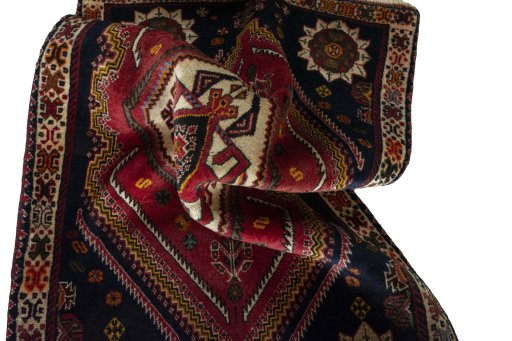 Close-up detail of 2000s Persian Gabbeh rug from Iran / Persia showing Wool weave