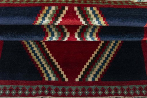 Full view of 2000s Persian Gabbeh rug from Iran / Persia, 167 × 112 cm in Red tones