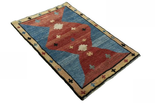 Close-up detail of 2000s Persian Gabbeh rug from Iran / Persia showing Wool weave