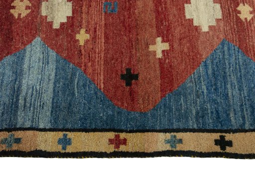 Close-up detail of 2000s Persian Gabbeh rug from Iran / Persia showing Wool weave