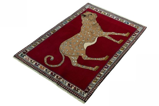 Corner detail of 2000s Persian Gabbeh rug showing border pattern and Wool pile