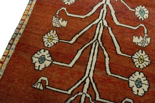 Backside of handmade 1970s Persian Gabbeh rug showing knot structure and weave density