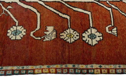 Close-up detail of 1970s Persian Gabbeh rug from Iran / Persia showing Wool weave