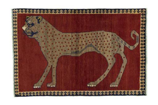 Full view of 2000s Persian Gabbeh rug from Iran / Persia, 155 × 103 cm in Red tones