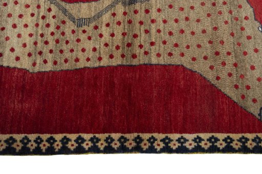 Close-up detail of 2000s Persian Gabbeh rug from Iran / Persia showing Wool weave