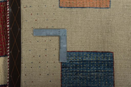 Close-up detail of 2000s Persian Gabbeh rug from Iran / Persia showing Wool weave