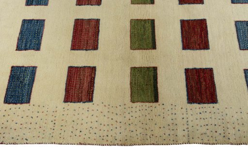 Close-up detail of 2000s Persian Gabbeh rug from Iran / Persia showing Wool weave