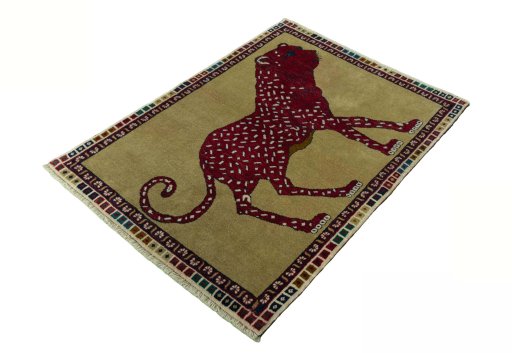 Corner detail of 2000s Persian Gabbeh rug showing border pattern and Wool pile