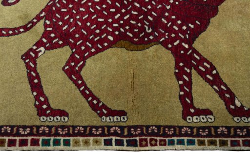 Close-up detail of 2000s Persian Gabbeh rug from Iran / Persia showing Wool weave