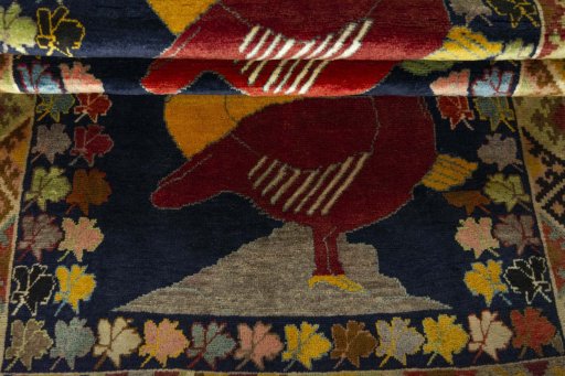 Full view of 2000s Persian Gabbeh rug from Iran / Persia, 215 × 106 cm in Blue tones