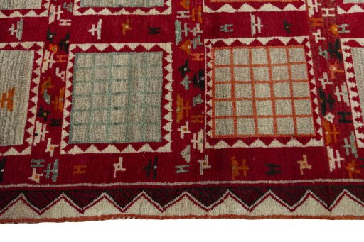Close-up detail of 2000s Persian Gabbeh rug from Iran / Persia showing Wool weave