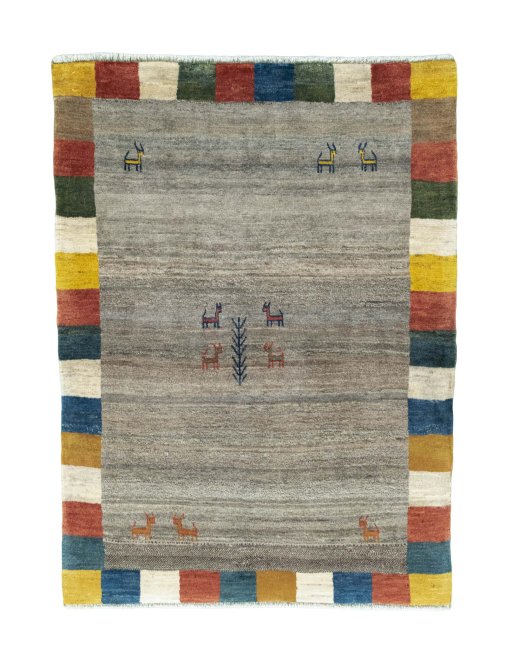 Full view of New Persian Gabbeh rug from Iran / Persia, 143 × 105 cm in Gray tones