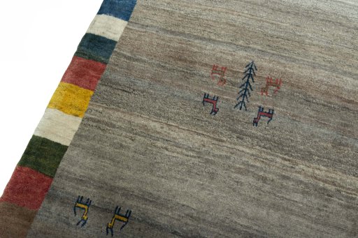 Backside of handmade New Persian Gabbeh rug showing knot structure and weave density