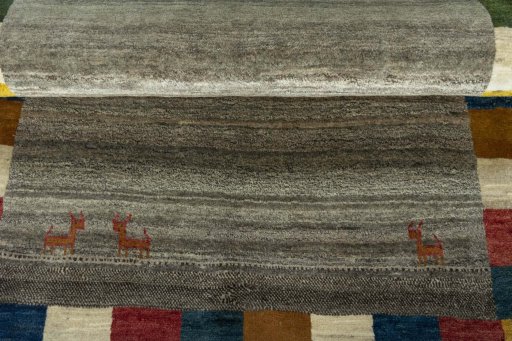 Full view of New Persian Gabbeh rug from Iran / Persia, 143 × 105 cm in Gray tones