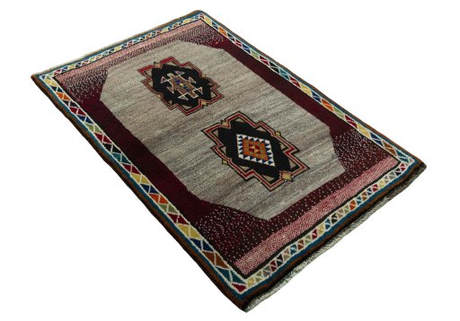 Close-up detail of 2000s Persian Gabbeh rug from Iran / Persia showing Wool weave