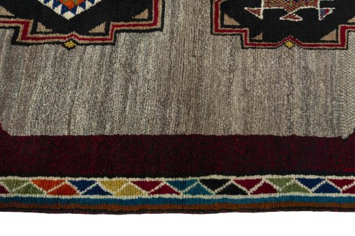 Close-up detail of 2000s Persian Gabbeh rug from Iran / Persia showing Wool weave