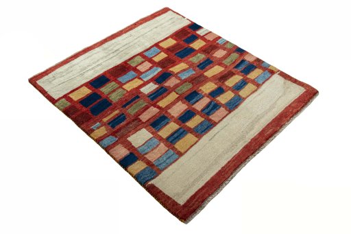 Close-up detail of 2000s Persian Gabbeh rug from Iran / Persia showing Wool weave