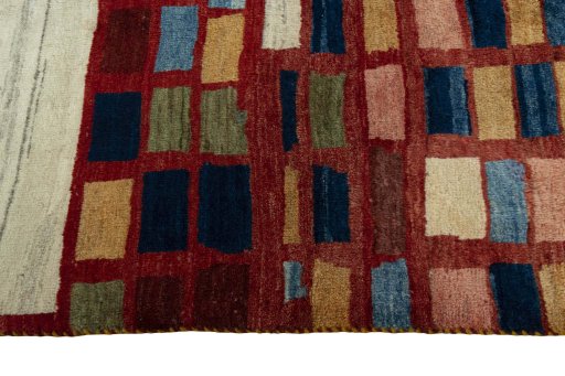 Close-up detail of 2000s Persian Gabbeh rug from Iran / Persia showing Wool weave