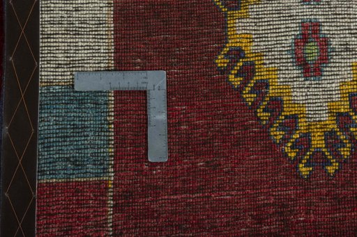 Close-up detail of 2000s Persian Gabbeh rug from Iran / Persia showing Wool weave
