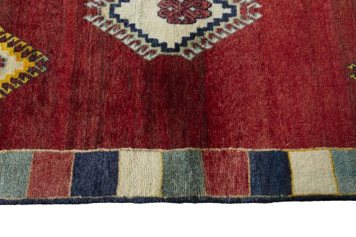 Close-up detail of 2000s Persian Gabbeh rug from Iran / Persia showing Wool weave