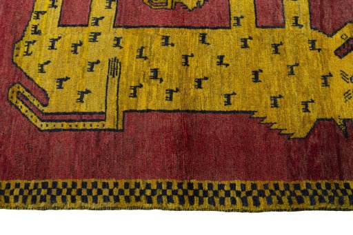 Close-up detail of 2000s Persian Gabbeh rug from Iran / Persia showing Wool weave