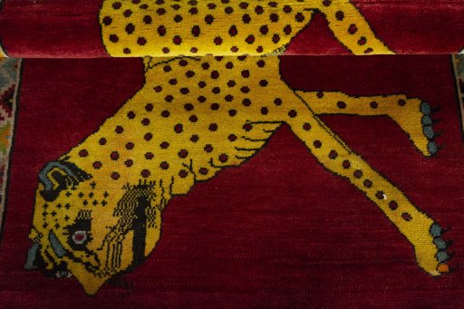 Full view of 2000s Persian Gabbeh rug from Iran / Persia, 151 × 105 cm in Red tones