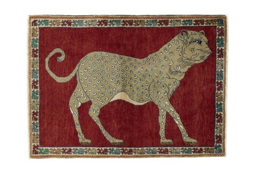 Full view of 2000s Persian Gabbeh rug from Iran / Persia, 158 × 116 cm in Red tones