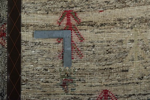 Close-up detail of 2000s Persian Gabbeh rug from Iran / Persia showing Wool weave
