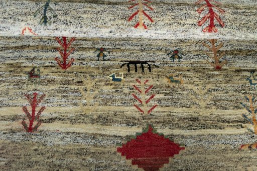 Full view of 2000s Persian Gabbeh rug from Iran / Persia, 164 × 106 cm in Multi Color tones