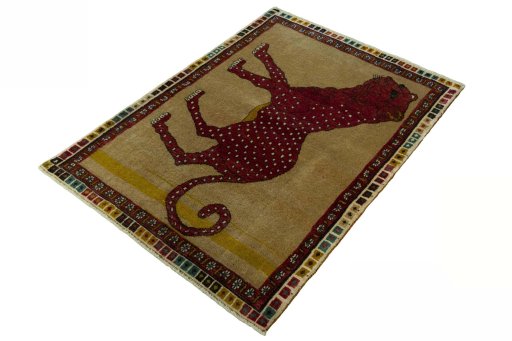 Corner detail of 2000s Persian Gabbeh rug showing border pattern and Wool pile
