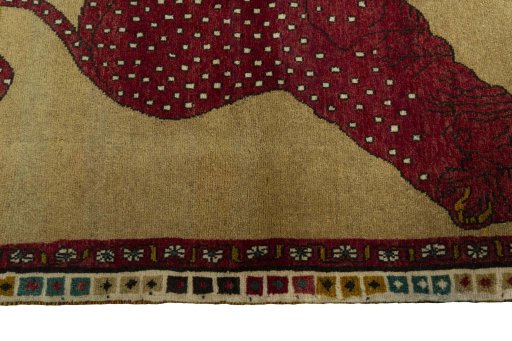 Close-up detail of 2000s Persian Gabbeh rug from Iran / Persia showing Wool weave