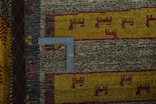 Close-up detail of 2000s Persian Gabbeh rug from Iran / Persia showing Wool weave