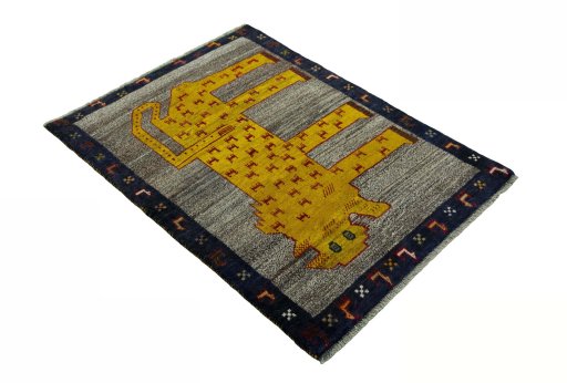 Close-up detail of 2000s Persian Gabbeh rug from Iran / Persia showing Wool weave