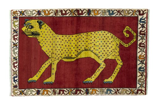 Full view of 2000s Persian Gabbeh rug from Iran / Persia, 160 × 105 cm in Red tones