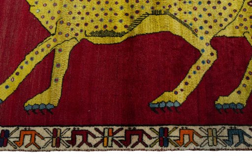 Close-up detail of 2000s Persian Gabbeh rug from Iran / Persia showing Wool weave