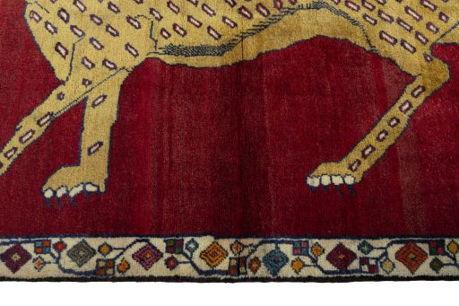Close-up detail of 2000s Persian Gabbeh rug from Iran / Persia showing Wool weave