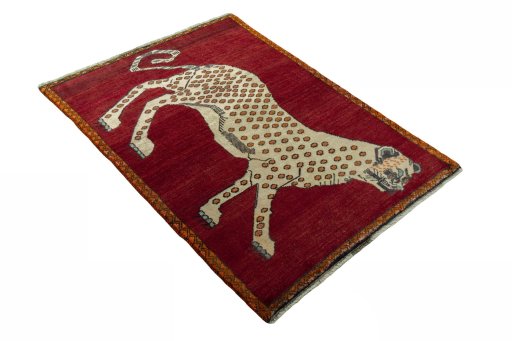 Close-up detail of 2000s Persian Gabbeh rug from Iran / Persia showing Wool weave
