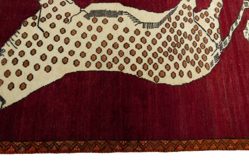 Close-up detail of 2000s Persian Gabbeh rug from Iran / Persia showing Wool weave