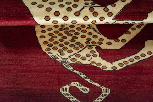 Full view of 2000s Persian Gabbeh rug from Iran / Persia, 147 × 108 cm in Red tones