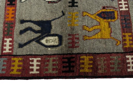 Close-up detail of 2000s Persian Gabbeh rug from Iran / Persia showing Wool weave