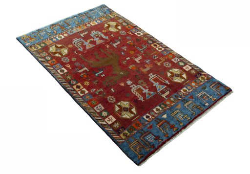 Close-up detail of 2000s Persian Gabbeh rug from Iran / Persia showing Wool weave