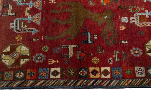 Close-up detail of 2000s Persian Gabbeh rug from Iran / Persia showing Wool weave